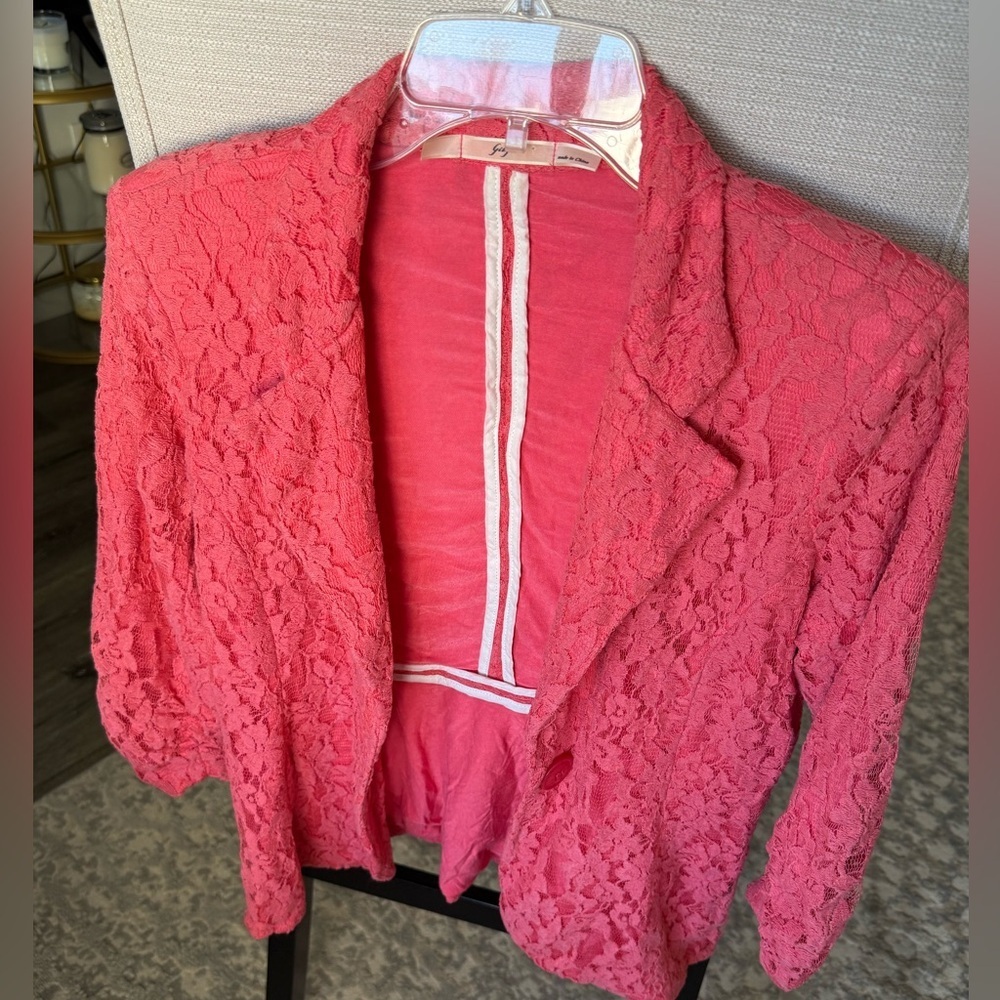 Gibson Coral Lace Cotton Blend Blazer Jacket, Med